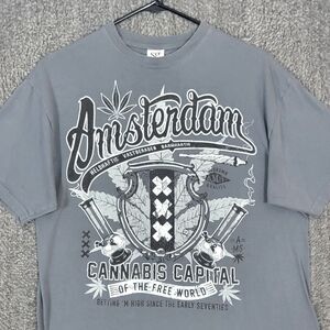 Amsterdam T-Shirt Mens Small* Gray Cannabis Capital Of The World Marijuana Leaf